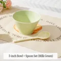Bol conique en céramique vert lait et cuillère à long manche pour un usage quotidien. - Bol Chapeau 5 Pouces + Cuillère - Vert Crème - 1 Pièce
