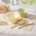 Ensemble de bols coniques en céramique style INS, cuillères longues, 5 pouces vert et blanc - Bol Chapeau 5 Pouces + Cuillère - Blanc Truffe + Vert Crème - 1 Pièce