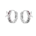 Silver fairy butterfly hoop earrings with dark red gemstone details, stylish niche jewelry piece. - 4053 Red
