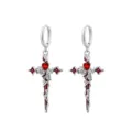 Gotische dunkle Rosen Kreuz Creolen, einzigartiger Designer Silberschmuck für Frauen Damen. - Ein Paar Ohrclips / Silber