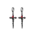 Gothische dunkle rote Herz Rose Kreuz Ohrringe Detailaufnahme, cooler Vintage Schmuck - Ein Paar Ohrclips / Schwarz