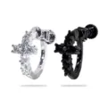 Silver and black diamond cross hoop earrings, trendy street style zircon ear studs variant. - Silver Black