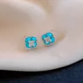 Blue Zircon Clover Stud Earrings, French Vintage Style Silver Variant Jewelry Gift - 59# Stud Earrings - Silver - Blue