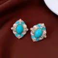 Vintage turquoise rhinestone gold earrings elegant court style women jewellery accessory gift - 62# Silver Post-Gold-Blue