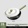 28cm Titanium Ceramic Non-Stick Stir-Fry Wok with Lid, Gas and Induction Compatible - PFAS-Free Coating Pan with Lid, 28cm