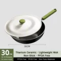 30cm titanium ceramic nonstick frying pan with lid green handle gas induction cooker - PFAS-Free Coating Pan with Lid, 30cm