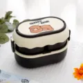 Fiambrera bento de doble capa para trabajadores de oficina, recipiente apto microondas. - 1600ML / Marrón Adorable