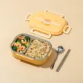 Roestvrijstalen lunchbox met twee compartimenten, lepel en eetstokjes voor school en werk. - Klein 2 Roosters met Eetstokjes & Lepel / Geel