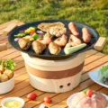 Padella per grill in pietra maifan da campeggio all'aperto con manici in legno per barbecue. - Teglia da forno solare da 30 cm con un paio di manici in legno resistenti al calore