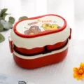 Lindo bento lonchera dividida picnic microondas contenedor rojo doble capa diseño de 220mm - 1600ML / Rojo Lichi