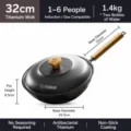 Shuangqiang 32cm titanium ijzeren wokpan met houten handvat, antiaanbak, inductie en gas geschikt. - 32cm / Zwart