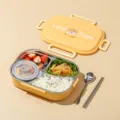 Roestvrijstalen lunchbox met vakken, schattig hondenontwerp, draagbare bento doos voor dagelijks. - Middel 4 Roosters met Eetstokjes & Lepel en Soepkom / Geel