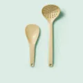 Set cuillère à riz et écumoire en paille de blé, ustensiles de cuisine écologiques maison. - Cuillère à Riz & Écumoire