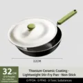 Titanium ceramic non-stick wok with lid 32cm, suitable for 3-6 people, gas and induction. - PFAS-Free Coating Pan with Lid, 32cm