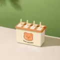 Haushalts 4-Gitter Eisförmchen mit Deckel, süßes Bär-Muster, DIY Eis am Stiel Behälter - Bärenaufkleber / 4 Gitter