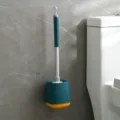 Juego de escobilla para váter de pared con mango largo, soporte verde oscuro y amarillo, aseo. - Azul