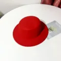 Red wool flat top fedora hat stylish autumn winter casual jazz cap for women and men - M (56-58cm) / Red
