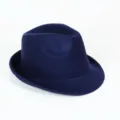Gros plan détaillé du chapeau fedora en feutre bleu marine, montrant une texture laine lisse. - Bleu Marine