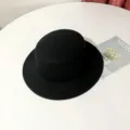 Chapeau fedora plat classique en laine noire pour hommes et femmes, coiffe vintage britannique. - M (56-58cm) / Noir