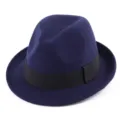 Chapeau Fedora en feutre de laine pour femme style britannique classique bleu marine - M (56-58cm) / Bleu marine
