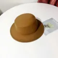 Brown wool flat top hat, stylish autumn and winter retro jazz hat, classic vintage fashion headwear. - M (56-58cm) / Khaki