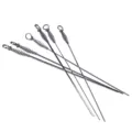 Stainless steel BBQ skewers with spring handle, long metal roasting sticks for outdoor camping grill. - Flat Skewers with Spring Handle
