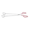 Stainless steel long BBQ tongs outdoor charcoal clamp with red anti-scald handle for food. - 38 cm