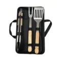 BBQ grill tools set with beech wood handles stainless steel fork spatula tongs in storage bag - 3-Piece Fork, Spatula and Tongs Set with Oxford Bag