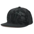 Close-up detail view of black hip-hop baseball cap with embroidered letter W and print. - Adjustable / W-Black Grey