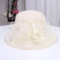 Femme ete dentelle chapeau de soleil respirant maille plage elegante chapeau seau fedora - M (56-58cm) / Beige