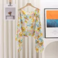 Lightweight floral print shawl with pearl bead details on wooden hanger - Style 8