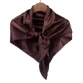 Solid color dark brown satin square scarf, elegant smooth silk feel neckerchief for women. - Red Brown