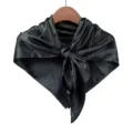 Silk square scarf detail view, dark green satin fabric, elegant professional neckerchief. - Graphite