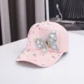 Modische Strass Schmetterling rosa Baseball Cap für Damen, glitzernde Kristall Sonnenkappe. - Einheitsgröße / Rosa