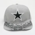Casquette de baseball grise plate avec etoile brodee et motif cachemire pour la mode streetwear - Réglable / Gris