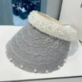 Chapeau de soleil vide en dentelle de perles mode d'ete decontracte plage visiere anti-uv - Taille unique / Gris