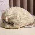 Chapeau béret en tricot filet printemps été pour femmes, casquette élégante chaîne métal. - Taille Unique (Réglable) / Beige