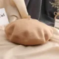 Béret en laine pour femme automne hiver chapeau de peintre classique vue de détail douce. - M (56-58cm) / Khaki