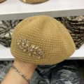 Chapeau béret en filet printemps été pour femmes, élégant décoré de perles strass casquette chic. - Taille Unique (55-59cm) Ajustable / Insigne Cristal Kaki