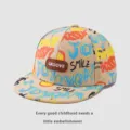 Gorra de béisbol con grafitis para niños visera plana estilo hip hop letras de colores - Caqui