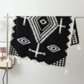 Boho Woven Blanket Black and White Geometric Tapestry Sofa Throw Blanket Tassels Home Decor - Cross Rhombus / Black