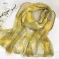 Detail view of the yellow paisley silk scarf, showcasing lightweight breathable fabric. - RY-15