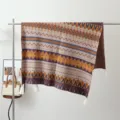 Boho knitted blanket detail showing intricate geometric patterns and decorative tassels. - Sahara Dream Weaving / Warm Brown