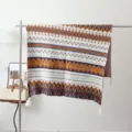 Bohemian knitted throw blanket for sofa, ethnic geometric pattern air conditioning blanket with tassels. - Sahara Dream Weaving / Beige