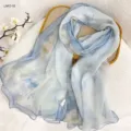 Gradient floral silk scarf for women, elegant lightweight summer sun protection shawl. - RY-10