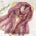 Silk scarf for women, lightweight crepe material with stylish botanical print, perfect for summer. - RY-09