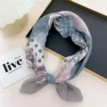 Vintage paisley cotton linen square bandana scarf detail showing retro head wrap design. - Gray Sunflower Paisley