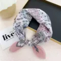 Vintage paisley print square scarf, elegant pink and grey silk neckerchief for stylish women. - Pink Color Block Paisley