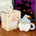Tasse en céramique fantôme d'Halloween mignonne avec couvercle chapeau de sorcier, cadeau - Bleu