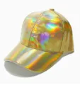 Casquette de baseball dorée holographique brillante pour femme homme, chapeau PU. - Bord incurvé doré